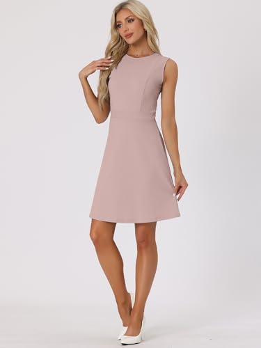 Image of Allegra K Women's Work Dress Round Neck Solid Color Sleeveless A-Line Business Casual Office Dresses