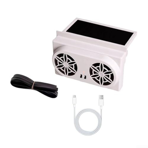 Ventilador de escape alimentado por energía solar y USB para ventanas de coche, mejora la ventilación y refrigeración dentro del interior del vehículo (blanco)