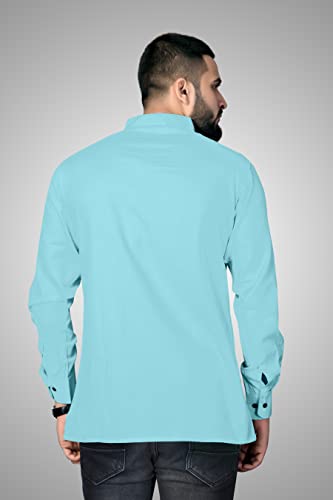Image of Men's Cotton Regular Short Kurta | Casual & Ethnic Wear with Long Sleeve