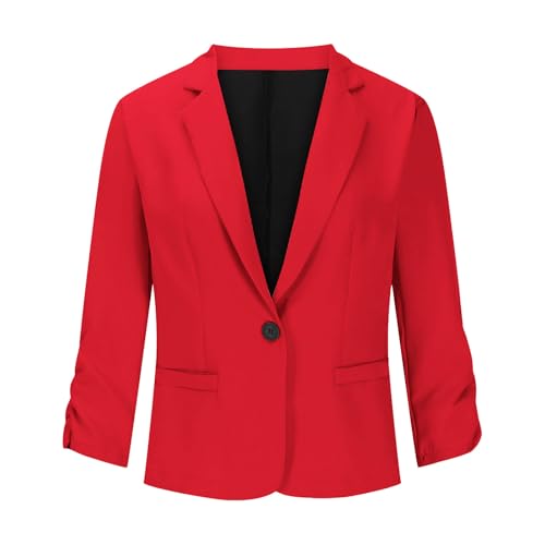 Blazers for Women Business Casual Lightweight Ruched 3/4 Sleeve Open Front Blazer Work Office Cardigan Suit Jacket3