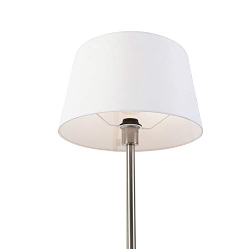 Qazqa Modern Tischleuchte mit Schirm, Tischlampe - Simplo - Weiß, Rund, max. 60W, Geeignet für LED, 52.5cm, Ideal als Schlafzimmerlampe und Wohnzimmerlampe