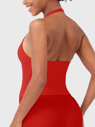 Image of YEOREO SoftHue Women's Impact Halter Tank Top Longline Backless Scoop Neck Built-in Bra Sports Workout Gym Crop Top