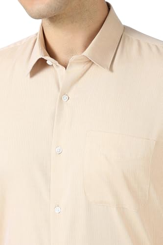Image of Peter England Men's Premium Solid Herringbone Regular Fit Full Sleeve Formal Shirt | Wonder Fabric | Cotton Rich