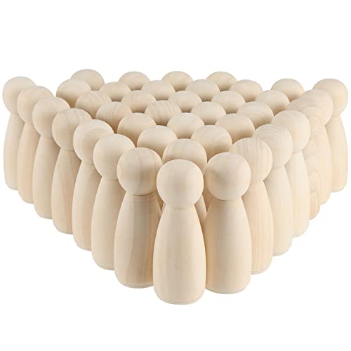 SINJEUN 40 PCS 3-1/2 Inch Wood Peg Dolls, Unfinished Large