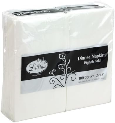 Premium White Napkins, 1/8 Fold Dinner Napkin, Disposable 2-Ply White Party Napkins, Value Pack 100 Count