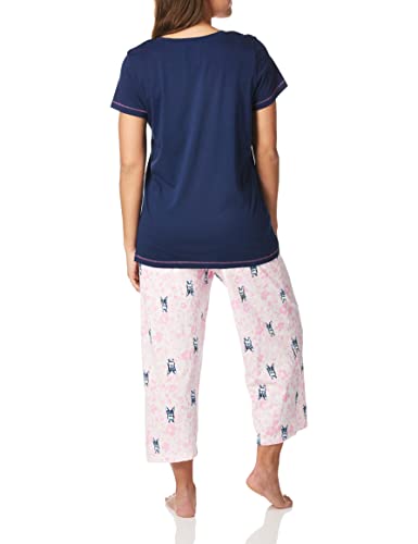 Hue Womens Printed Knit Short Sleeve Tee And Capri 2 Piece Pajama Set, Medieval Blue - Kind Heart, Medium Us #TOP1