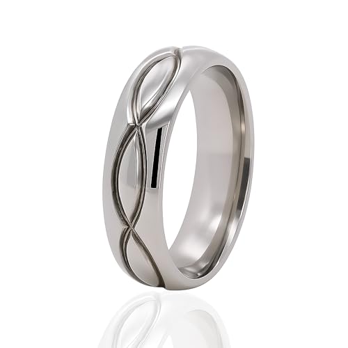 6mm Women’s Titanium Infinity Ring – Polished Comfort Fit Wedding Band with Engraved Symbol Design