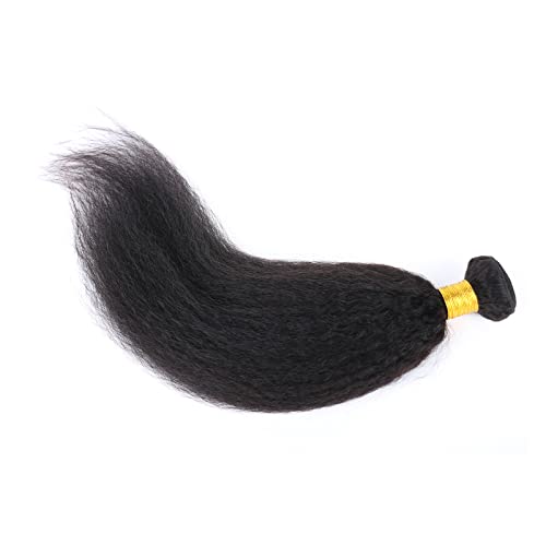 Kinky Straight Human Hair 1 Bundles Natural Black Yaki Straigh Brazilian Virgin Remy Hair Grade 10A 100% Unprocessed Kinky Straight Human Hair Extensions (16 Inch, Single Bundle) - Image 4