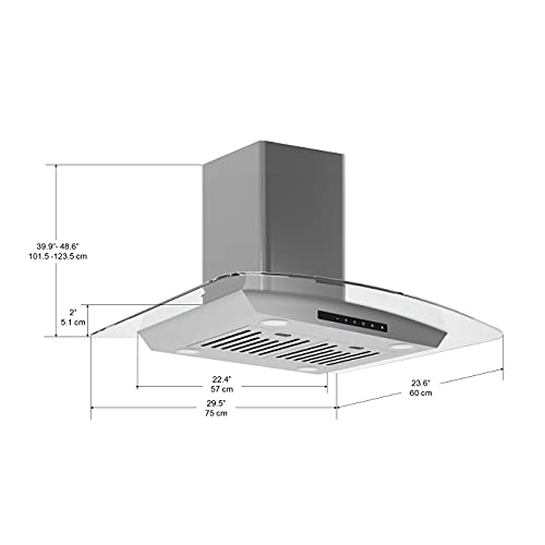 Ancona An-1418 Noturna Ig 30" 650 Cfm Convertible Island Glass Canopy Range Hood With Auto Night Light In Stainless Steel #TOP3