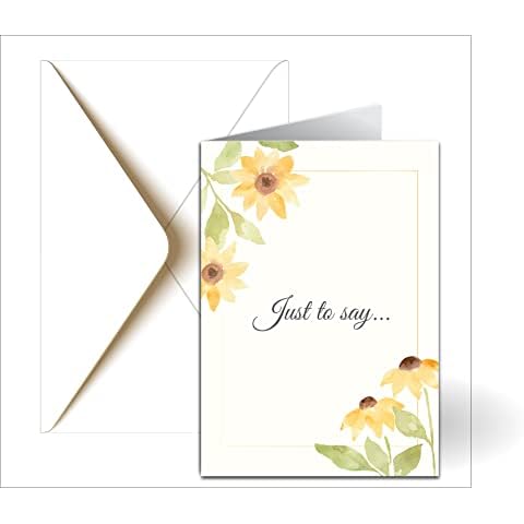 Pack of 10 Sunflower Just to Say Blank Cards and envelopes. Made in the UK Cover