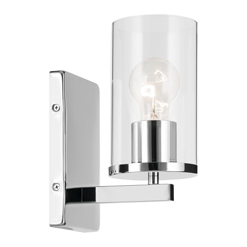 Image of Kichler Crosby 4.5 inch 1-Light Wall Sconce Bathroom Light Fixture with Clear Glass in Chrome for Bathroom, Powder Room, Hallway, Kitchen, Bedroom (4.5 inch x 9.25 inch), 45495CHCLR