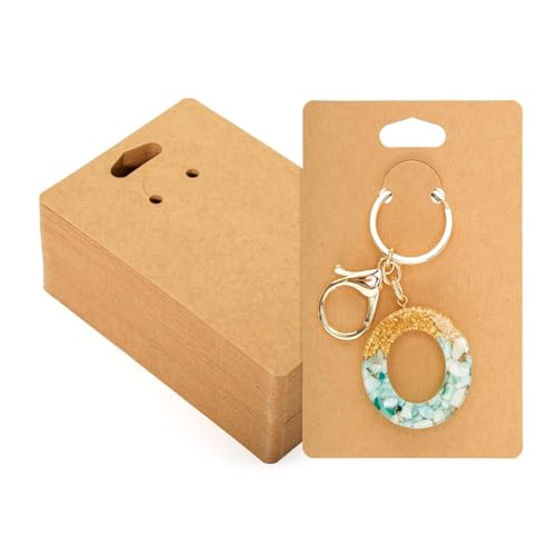 Image of Festiko Keychain Display Cards (Brown Kraft A, Pack of 100 Pcs, 4.7 inch*3.1 inch), Keyring Display Cards, Jewellery Display Cards