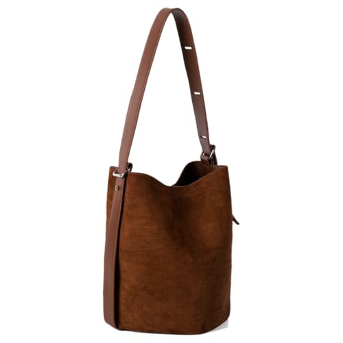 Faux Suede Shoulder Tote Bag Bucket Purse Handbags for Women, Black Brown Suede Totes Crossbody Bags for Work
