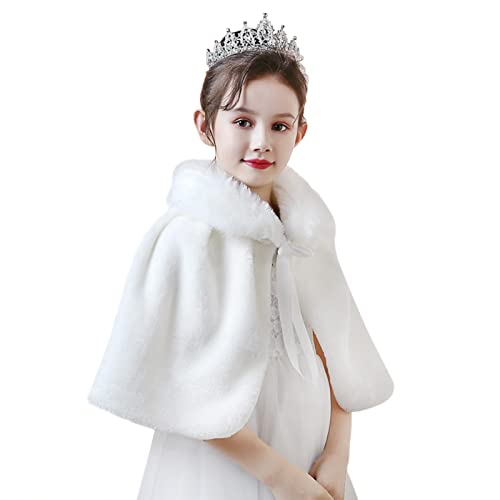 Girls Wraps and Shawls for Dress Wedding Faux Rabbit Fur Princess Shoulder Cape Bridesmaid Tippet Stole Christmas Cloak Party Costume Gift (Self-tie, Beige, Suggest for girls height 47-55 inch)2