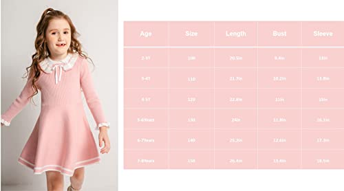 SMILING PINKER Toddler Girls Dresses Sweater Long Sleeve Winter Knitted Skater Dress Ruffle Collar3
