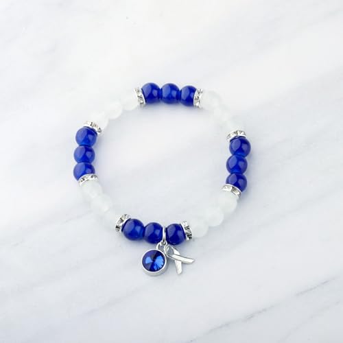 CHOORO Blue Awareness Ribbon Charm Bracelet Colon Cancer Dark Blue Awareness Gift for Cancer Survivor4