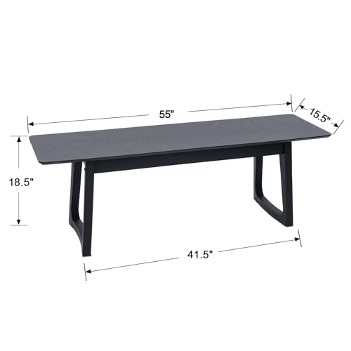 Image of HNY Black Dining Bench, Farmhouse Solid Entryway Bench, 55 Inch Long Wooden Bench, Kitchen Dining Seat for Entryway /Dining Room /Kitchen /Living Room