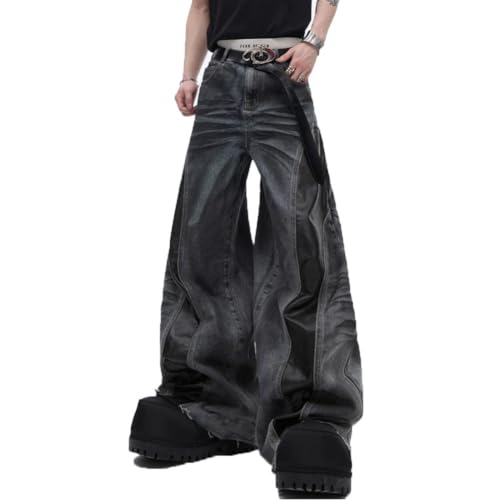 Mens Jeans Wide Leg Baggy Loose Fit Patchwork Trendy Y2K Grunge Going Out Denim Pants