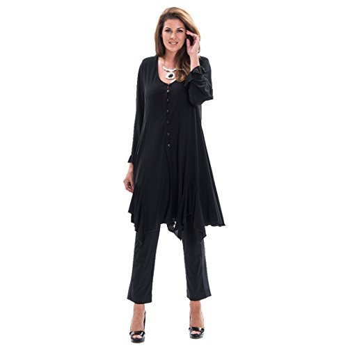 Magna - Piratenlook Long Bluse Jacke Stretch (48/50, Schwarz)