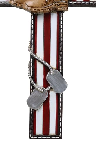 Ebros Gift Rustic Western Usa American Flag Military Fallen Soldier With Tactical Boots And Dog Tags Memorial Wall Cross Decor Plaque Vintage Design Hanging Sculpture 11.75 Inch H Decorative Crosses thumb #3
