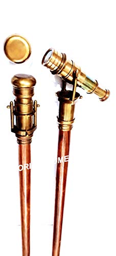 Collectible Antique Finish Brass Telescope Spyglass Walking Stick Cane Three Fold Rustic Vintage Home Decor Gifts