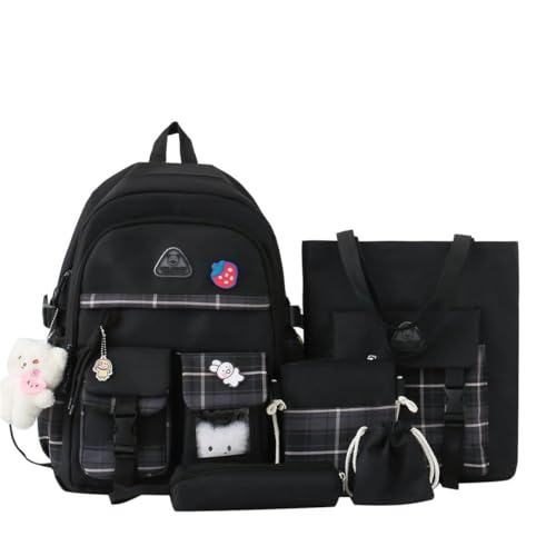 4Pcs Kawaii Backpack Set for Teens Girl Cute School Bag Combo Set Aesthetic Backpack with Pendant Pins Accessories