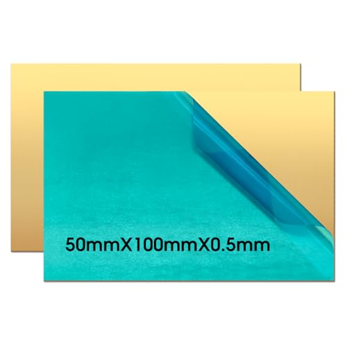 2 Stück Messingplatten, 100 × 50 mm Messingfolie Blech, 0.5 mm Dick Gold Messingstreifen für Industrie, Gravur, DIY und Schmuckherstellung