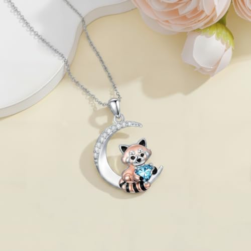 Image of PROESS Animal Birthstone Necklace 925 Sterling Silver Otter /Axolotl /Hippo /Elephant /Dachshund /Monkey /Red Panda Pendant Necklace Animal Birthstone Jewelry Gifts for Women