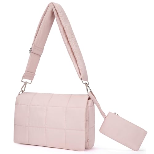 Image of CLUCI Puffer Shoulder Bag Puffy Crossbody Purse for Women Middle Tote Bag Lightweight Cotton Padded Hobo Handbag