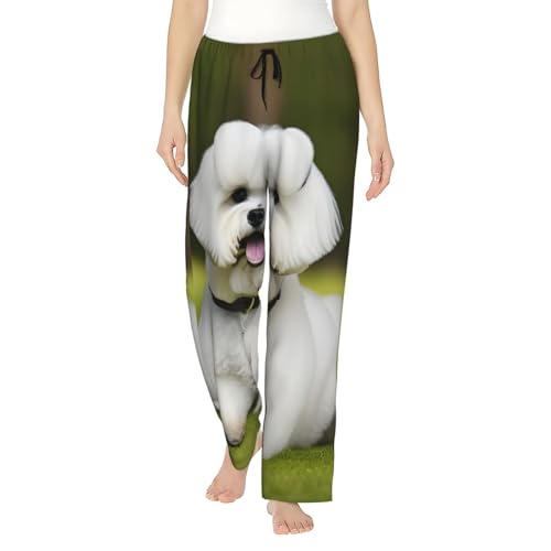 Pantalon de pyjama femme imprimé bichon frisé EdWal en maille douce tailles S à 3XL