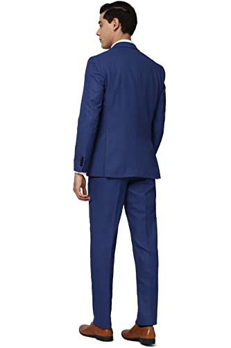 Image of Peter England Polyester Blend Men Blue Three Piece Suit Business Vest