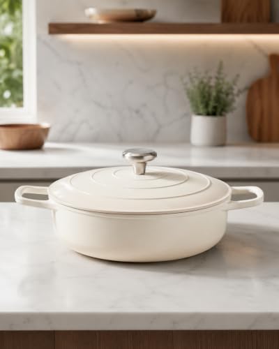 Caçarola de Indução 26 cm Amalfi Crema 3,4L em Alumínio Fundido com Revestimento Cerâmico e Tampa com Puxador em Inox, Compatível com Indução, Gás e Elétrico