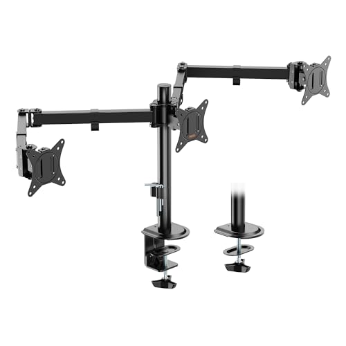 VonHaus Triple Monitor Stand for 17-27 Screens Three Screen Monitor Mount with Desk Clamp Height Adjustable Easy Assemble Stand with Full Tilt Rotation & Swivel Arms VESA: 75x75 & 100x100mm