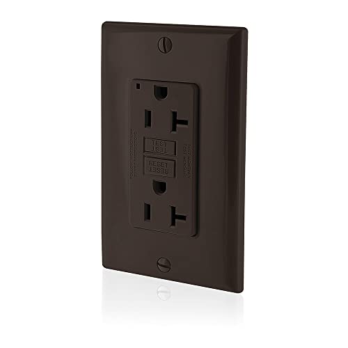 Image of Leviton GFCI Outlet, 20 Amp, Self Test, Non Tamper-Resistant with LED Indicator Light, Protection from Electric Shock and Electrocution, GFNT2, Brown