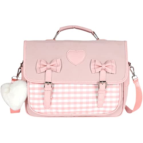 Bolso escolar estilo japonés adolescentes, bandolera con lazo y diseño corazón a cuadros, bolso mano JK
