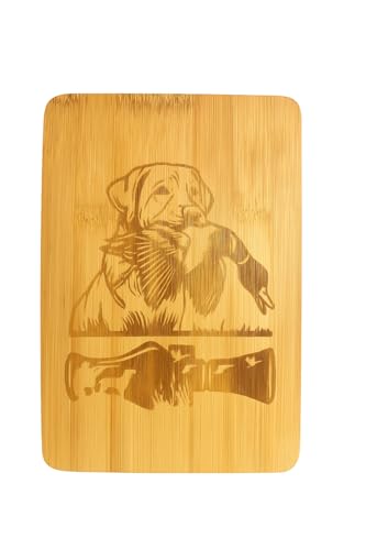 Duck Hunting Dog Design Bamboo Cutting Board with Duck Call Scene, Laser Engraved Kitchen Decor Cutting Board Block Gift