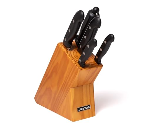 Arcos Set Cuchillos 5 piezas Acero Inoxidable Nitrum. Cuchillo Cocina Profesional Pelar Frutas y Verduras. Mango Ergonómico Polioximetileno POM. Serie Maitre. Hoja ancha, filo suave. Color Negro.