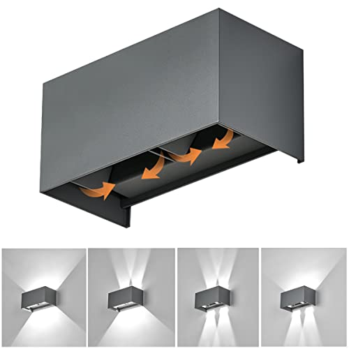 Dr.lazy Led Wall Light Aluminum 20W Indoor Led Wall Lamp 120° Adjustable Up Down Wall Light Outdoor IP65 Waterproof Wall Sconce Lighting Fixtures for Bedroom Hallway stairwells (Grey/Cold White) - Image 3
