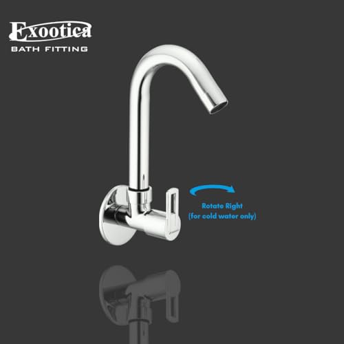 Image of Chrome Finish Silver Sink Cock | Wall Mounted Faucet for Kitchen & Utility Use - Sleek & Durable Design - OXIYA
