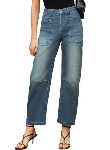 Image of EVALESS Barrel Jeans Women Baggy Stretchy Cropped Denim Pants