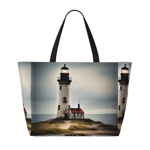 Sac à bandoulière imperméable grand format imprimé phare vintage plage été - 2