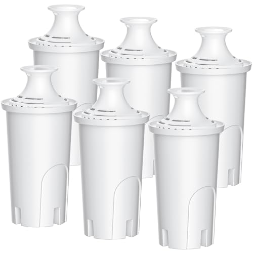 WSKFDTI Water Filter Replacement for Brita Water Pitchers and Dispensers, Classic 35557, Ob03, Mavea 107007 and More, Lasts Two Months or 40 Gallons, Reduce Chlorine and Bad Taste, Pack of 6