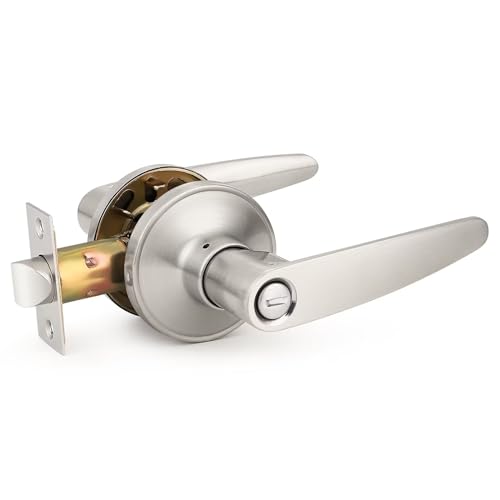 Image of Probrico 8 Pack Privacy Door Levers Door Handles for Bedroom or Bathroom Keyless Leverset, Locked in Side Home /Office Door Lockset,Modern&Durable in Satin Nickel Door Hardware