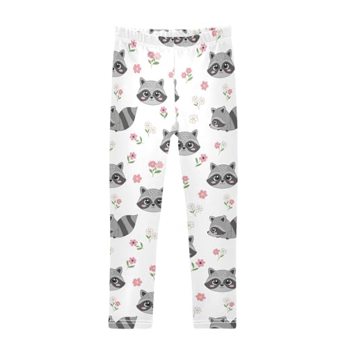 Girls Leggings Size 4T Raccoon Flowers White Soft Stretchy Pants Breathable Girl Clothes for School Dance