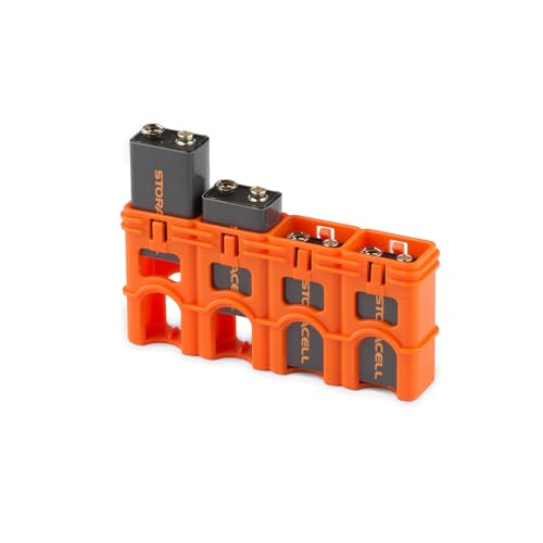 Storacell by Powerpax Slimline Battery Storage Container - Holds 4 - 9 Volt Batteries, Orange, 1 Count (Pack of 1)