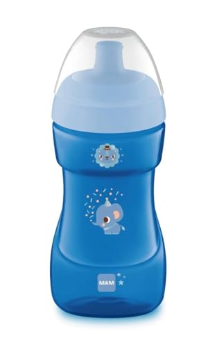 MAM Sports Cup Tasse en plastique avec bec anti-goutte, 12 mois, 330 ml, bleu clair