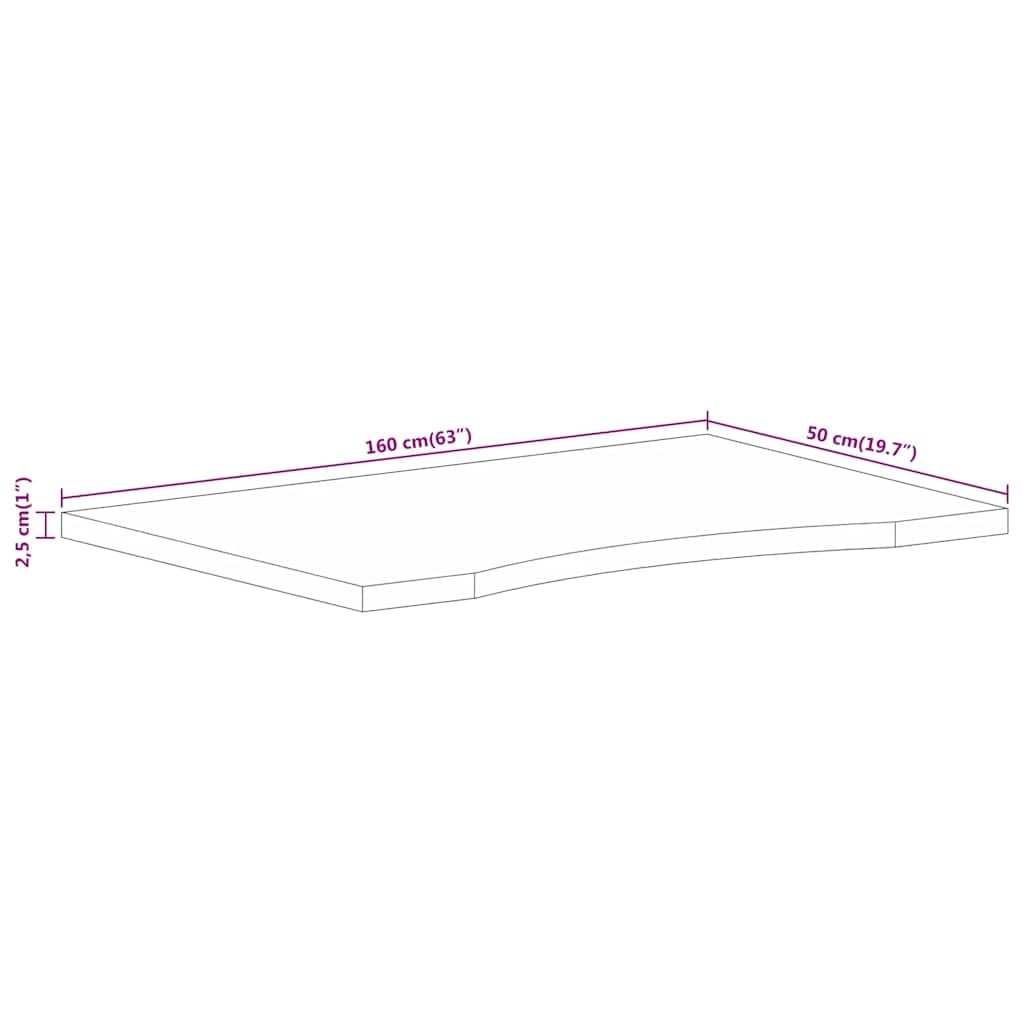 Tischplatte 160x50x2,5 cm Massiv Mangoholz Arbeitsplatte für Büro Schreibtisch Küchentisch Esstisch Modernes rustikales Design für Wohnzimmer Küche Home Office Balkon