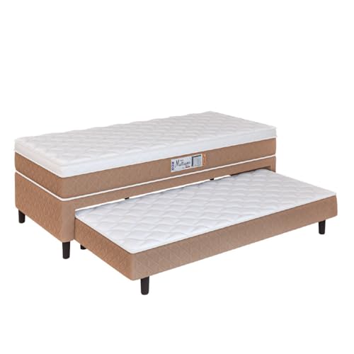 Cama Box Solteiro Com Cama Auxiliar Conjugada Espuma D28 Aspen 88x188x53cm Marrom/Branco Hellen