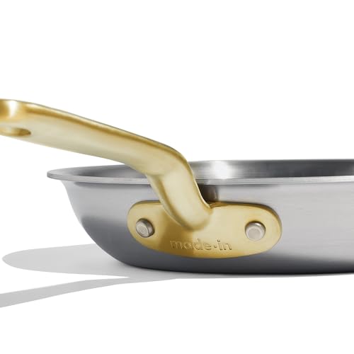 Image of Made In Cookware - 8-Inch Stainless Steel Frying Pan with Antique Brass Handle - 5 Ply Stainless Clad - Professional Cookware - Crafted in Italy - Induction Compatible