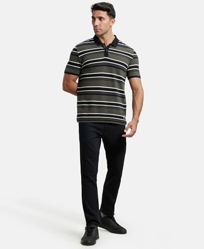 Image of Jockey US93 Men Super Combed Cotton Rich Striped Polo T-Shirt